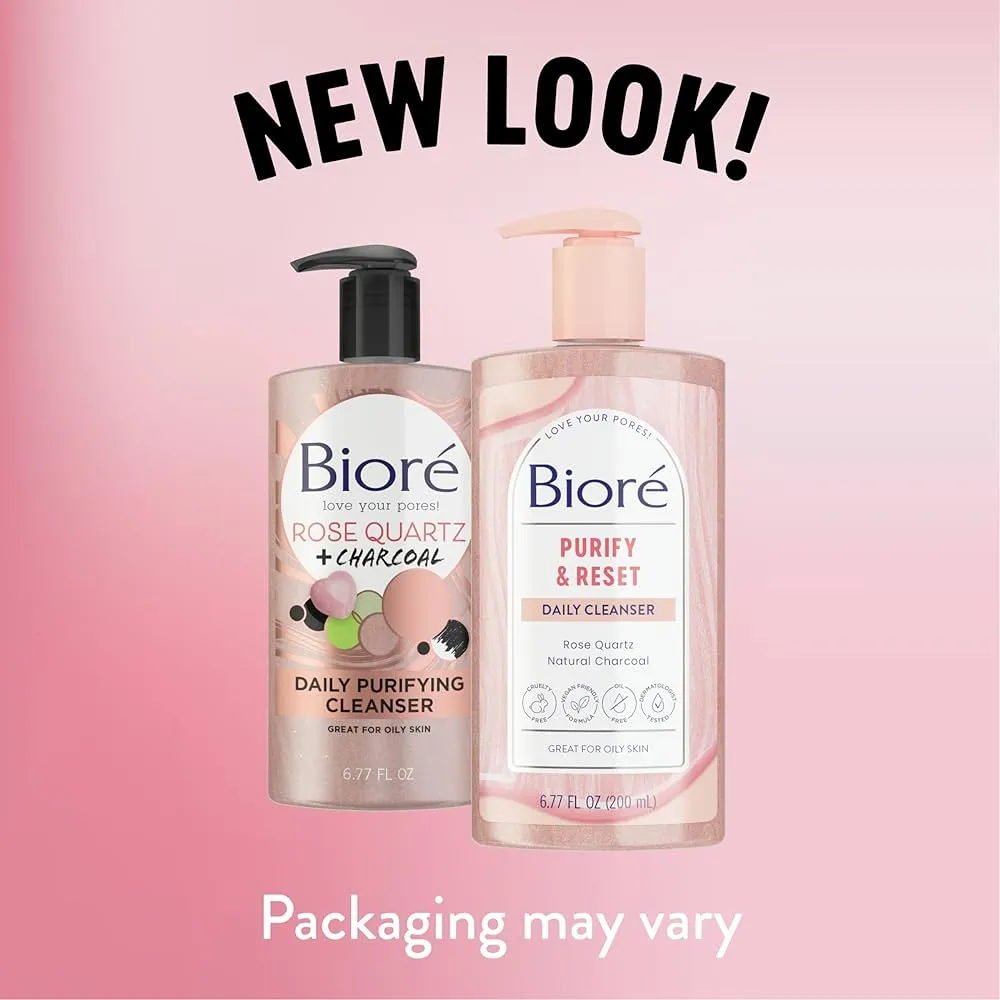 Biore ROSE QUARTZ   CHARCOAL Daily Purifying Cleanser غسول البشرة بالفحم والكريستال