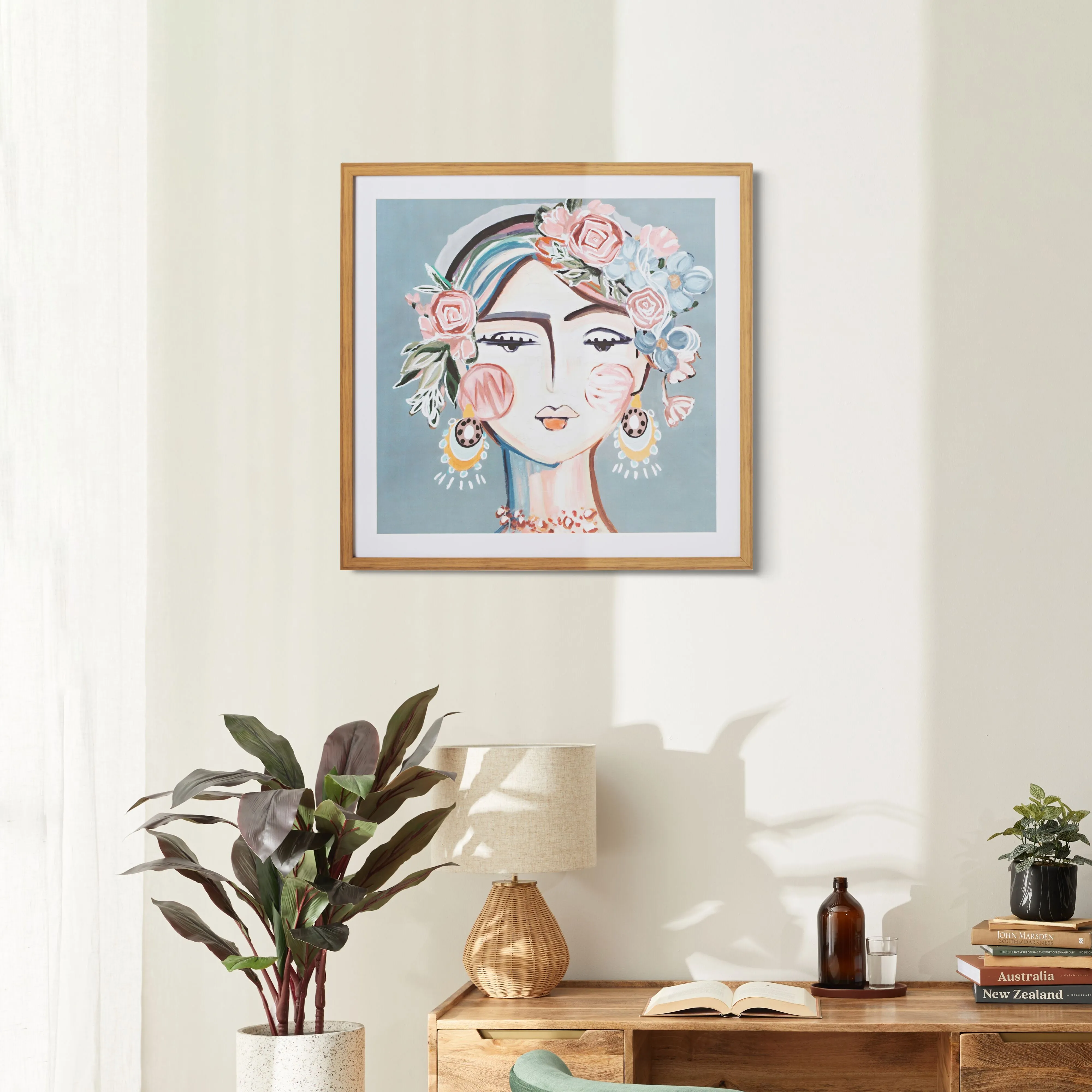 Charmaine Abstract Pink Floral Lady Framed Print 80x80cm