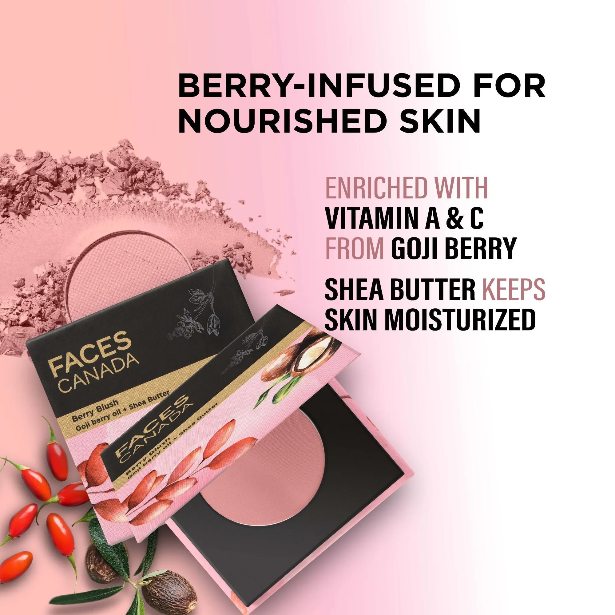 Faces Canada Berry Blush | Rosy pink | Mattifying & Long Lasting| Lightweight| Love vibes only Core Range Pink Core Range
