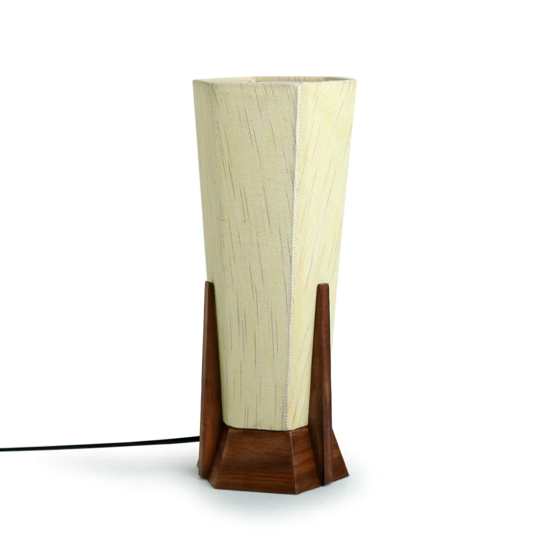Hexagonal Harmony' Handcrafted Table Lamp In Sheesham Wood (35.6 cm)