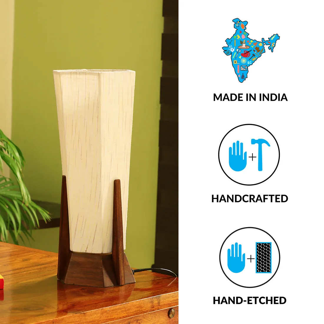 Hexagonal Harmony' Handcrafted Table Lamp In Sheesham Wood (35.6 cm)