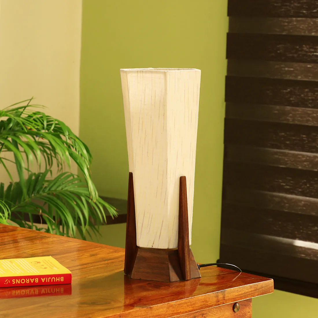 Hexagonal Harmony' Handcrafted Table Lamp In Sheesham Wood (35.6 cm)