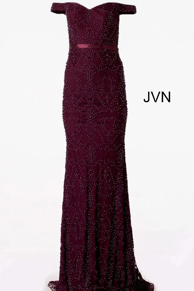 Jovani JVN66695 Size 10 Blush Lace Pearls Embellished Prom Dress Pageant Gown