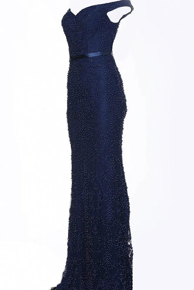Jovani JVN66695 Size 10 Blush Lace Pearls Embellished Prom Dress Pageant Gown