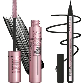 Lash Sensational Sky High Washable Mascara   Hyper Easy Liquid Eyeliner Makeup Bundle, Includes 1 Mascara in Blackest Black and 1 Eyeliner in Pitch Black
