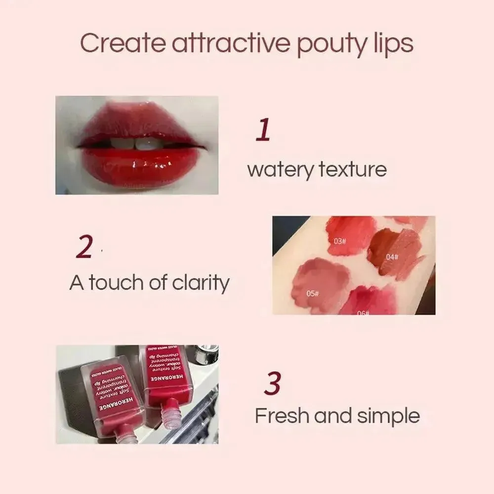 Light Glass Water Gloss - Moisturizing Herorange Lip Glaze, Long-Lasting