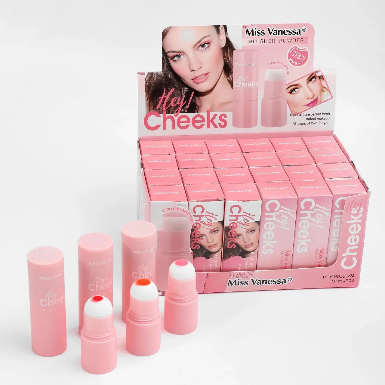 Miss Vanessa three shades of blush powder natural transparent fresh makeup pop head