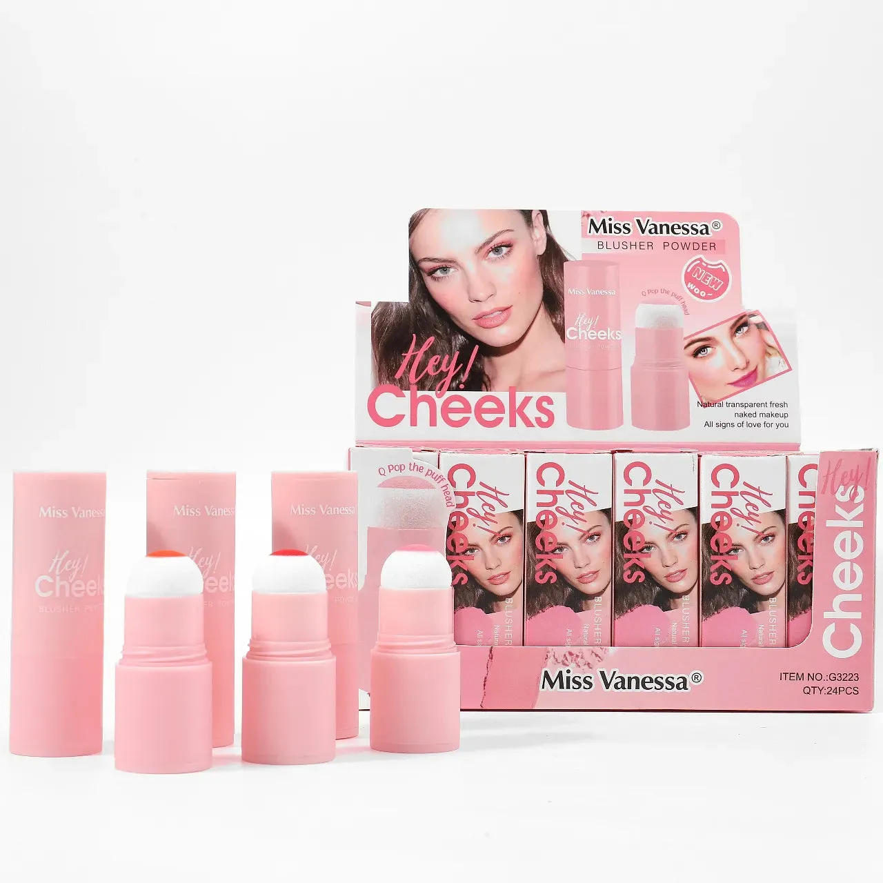 Miss Vanessa three shades of blush powder natural transparent fresh makeup pop head