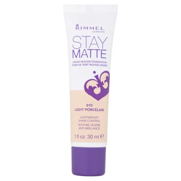 RIMMEL - Stay Matte Liquid Mousse Foundation #010 Light Porcelain - 1 fl. oz. (30 ml)
