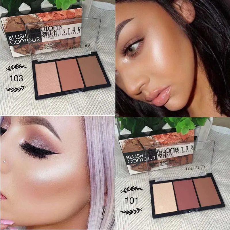 Shimmer Face Natural  Blush Highlighter Bronzer Contour Powder Palette